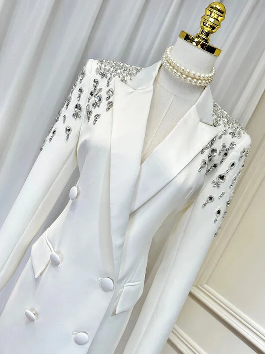 Women Beading Blazer Coat Double Breasted Full Sleeve Versatile High Street Style New Autumn 2026 Female Clothing 15KB5766