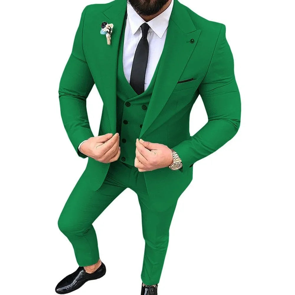 Ensemble de 3 costumes de smoking pour homme avec blazer, gilet simple boutonnage et pantalon pour mariage et occasions professionnelles décontractées