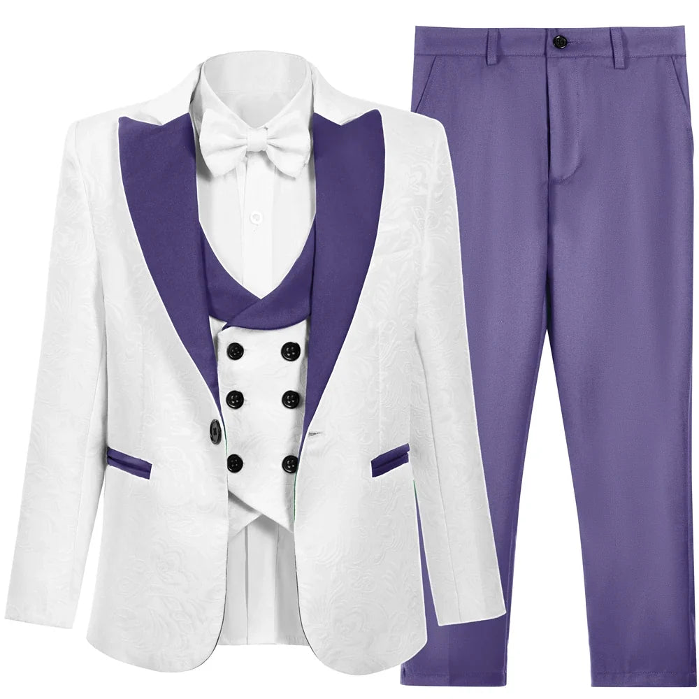Boys Suit Set 5-Piece Kids Paisley Jacquard Blazer Formal Outfit for Weddings & Celebrations