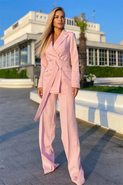 Ladies Pink Suits 2 Pieces Business Women Pants Belt Blazer Plus Size Formal Party Office Outfit Customized Wedding Gues