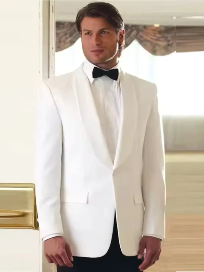 Formal White Men Suits Two Piece Fashion Shawl Lapel Single Breasted Suit Slim Fit Elegant Party Prom Groom Wedding Tuxedo