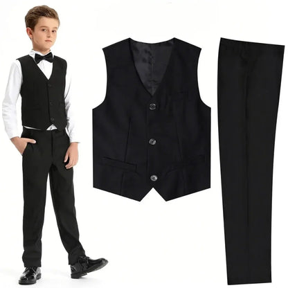 Kids Clothes Boys Suit Wedding Flower Formal Easter Child Party Ceremony Birthday Costume Photography with Vest Pants 5PCS