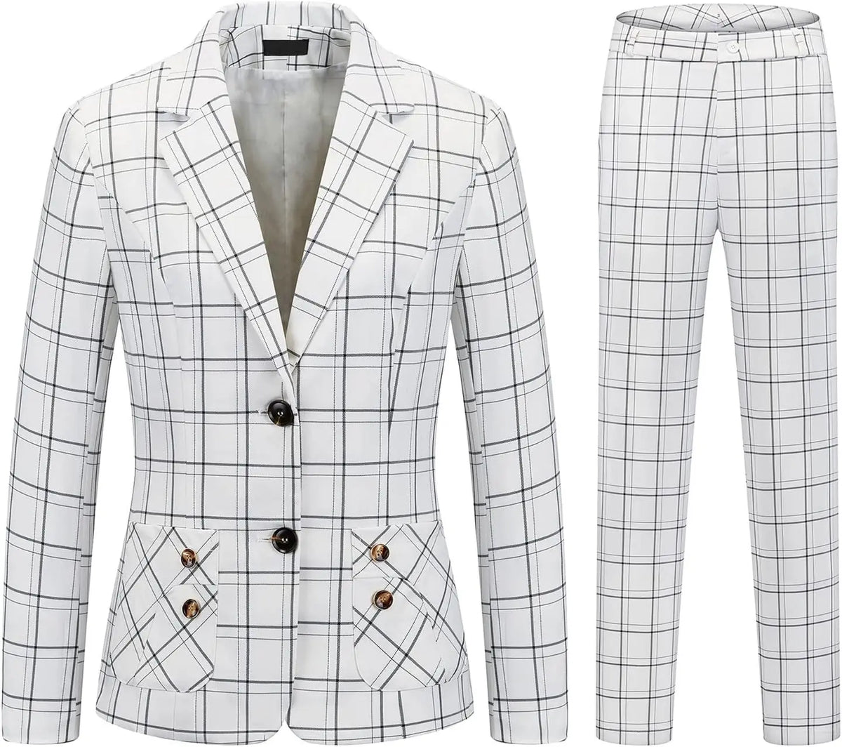 Plaid Women Suits Office Sets 2023 Vintage Long Sleeve Single Button Silm Blazers Chic High Waist Casual Pants Suits