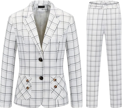 Plaid Women Suits Office Sets 2023 Vintage Long Sleeve Single Button Silm Blazers Chic High Waist Casual Pants Suits