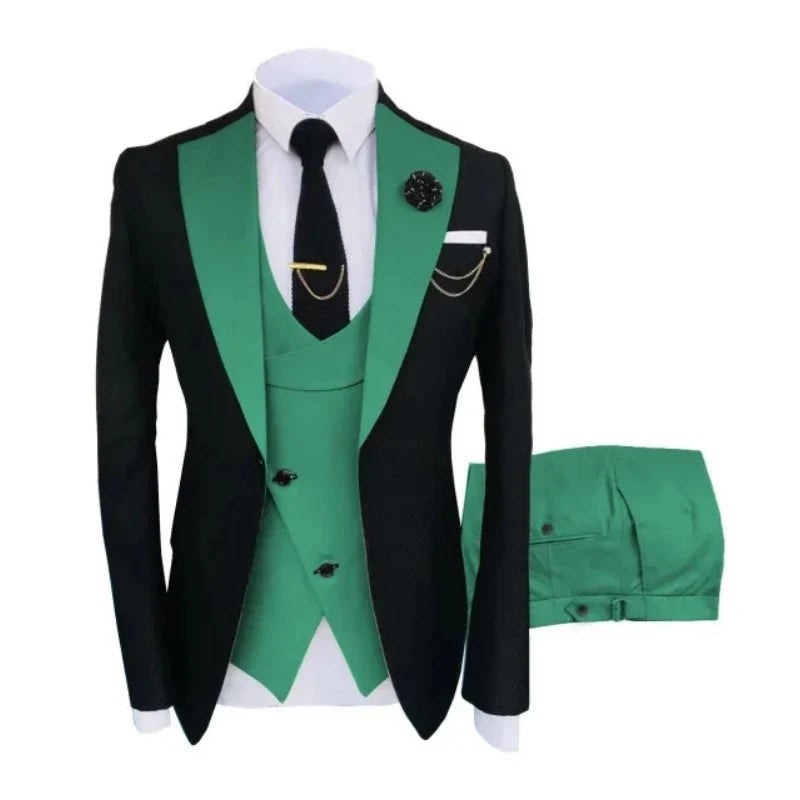Men Suits 3 Pieces Tailored Best Man Groom Wedding Tuxedo Slim Fit Jacquard Two-color Blazer Jacket  Vest Pants Tuxedo Clothing
