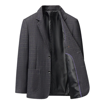Men's Smart Casual Blazer Single Breasted Checkered Suit Jacket