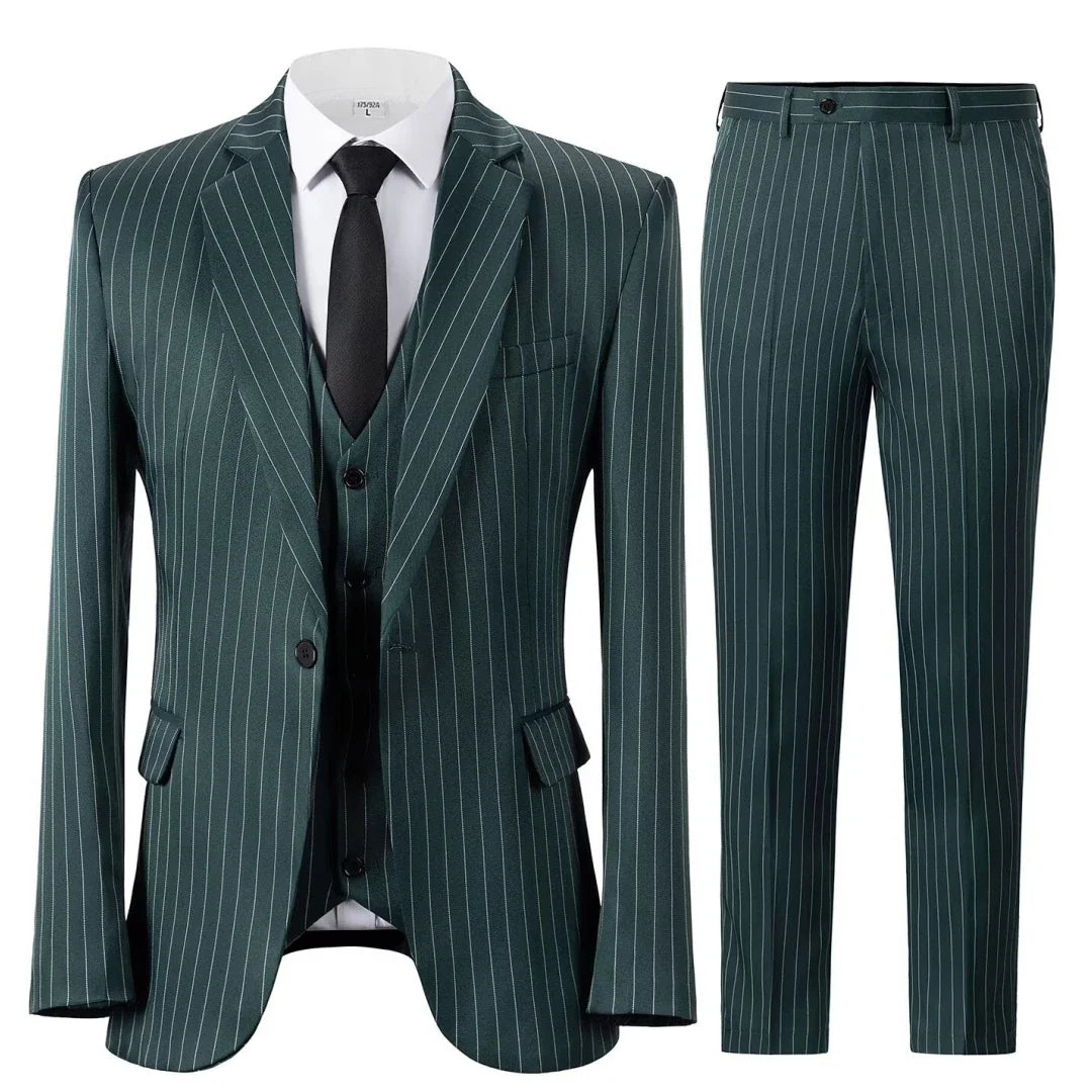 Men Suit 3 Pieces Gray Stripe Single Button With Lapel For Wedding Banquet Party Business Casual Work Daily Jacket Vest Pants