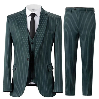 Men Suit 3 Pieces Gray Stripe Single Button With Lapel For Wedding Banquet Party Business Casual Work Daily Jacket Vest Pants