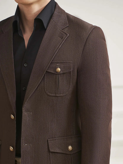 High Quality Men's Denim Style Suit Jacket Vintage Luxury Slim Fit Business Fashion Casual Suit Coat Formal Wedding Tuxedos
