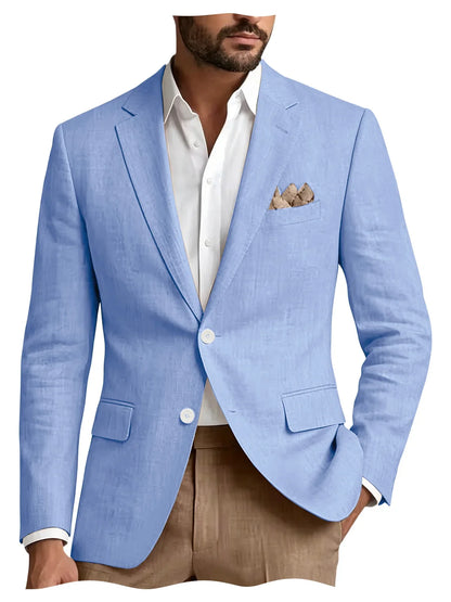 Men's Linen Blazer Notch Lapel 2 Buttons Slim Fit Casual Sport Jacket Lightweight Breathable Summer Business Wedding Daily Wear