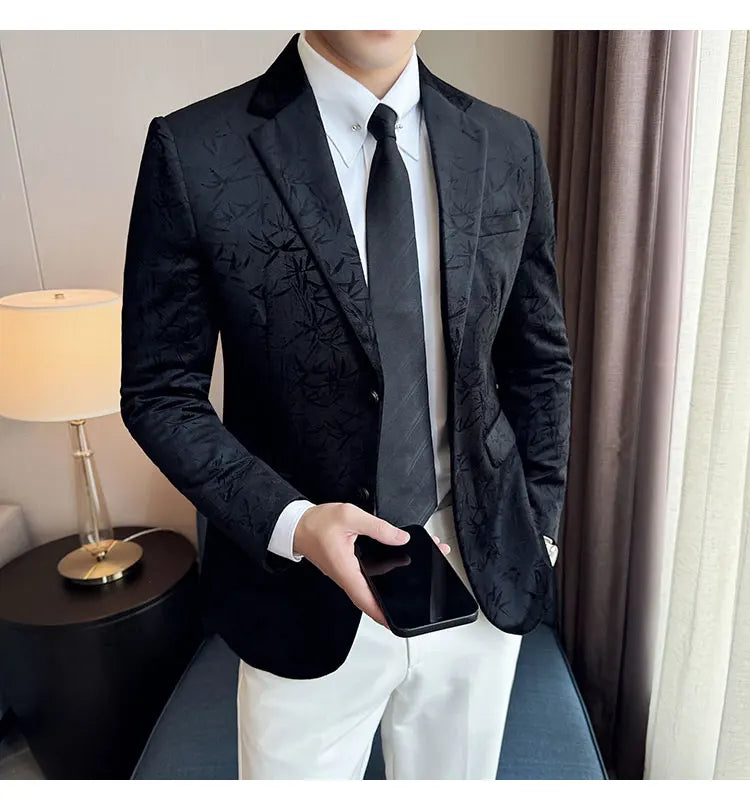 British Style Velvet Men Blazers Autumn Winter Slim Fit Casual Business Suit Jackets Wedding Groom Banquet Formal Coats