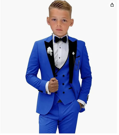 Beige Boys Suit Jacket Vest Pants Set Peaked Lapel Blazer Wedding Tuxedos for Kids Party Stage Dress Child Formal Suit