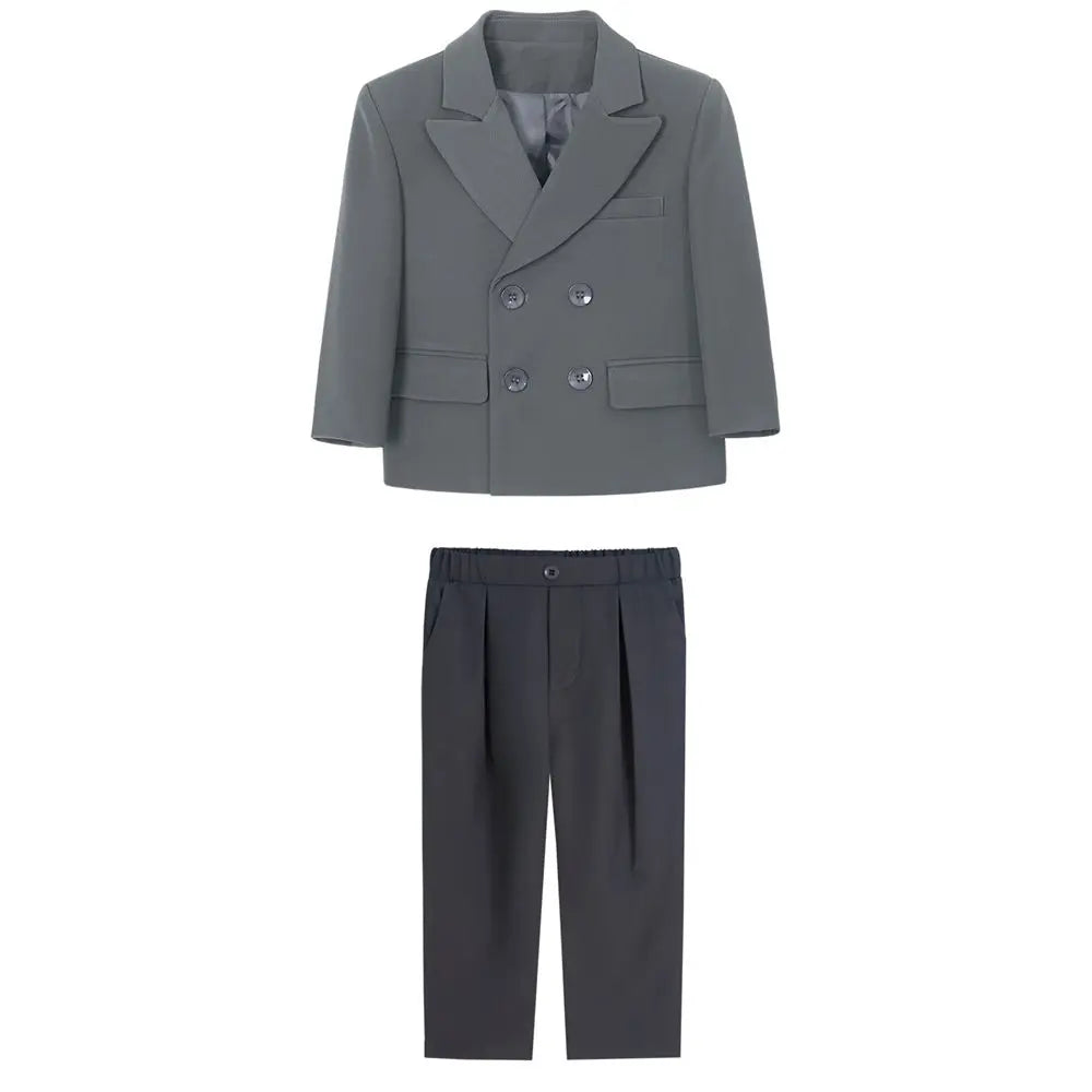 School Boys Double Breasted Blazer Suit Set with Wide Leg Pants Formal Streetwear Outfit for Kids Toddlers Wedding Birthday Part