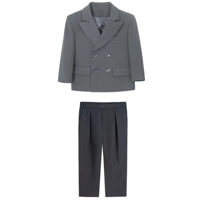 School Boys Double Breasted Blazer Suit Set with Wide Leg Pants Formal Streetwear Outfit for Kids Toddlers Wedding Birthday Part