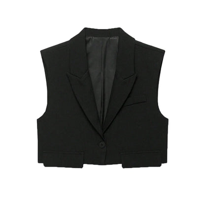Women's Chic Vest Tops Fashion Cropped Waistcoat Sleeveless Lapel Collar Female Outerwear
