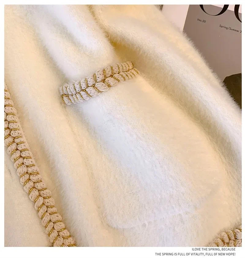 Spring And Autumn Annals Female New V-neck Knitted Mink Velvet Vest Women Xiaoxiangfeng Sweater V-neck Vest Shoulder Tops Jacket