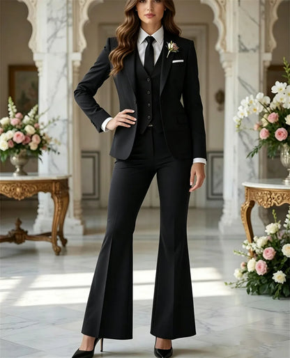 Navy Blue 3 Piece Suit Women Trauanzug Damen Costume Femme Bleu Tuxedo Flared Pantsuit 70s Retro Vintage Bridal