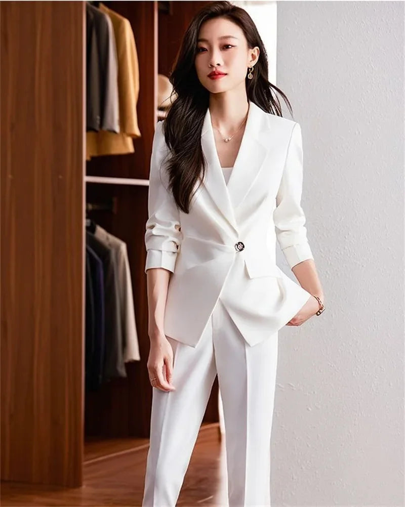 2025 Fashion Ladies Pant Suit Women Black Striped Female Business Work Wear Formal Jacket Blazer and Trouse