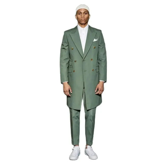 Men's Green Blazer Suit 2-Piece Set Long Jacket with Peaked Lapel Single & Double Breasted Elegant Formal Custom Hombres