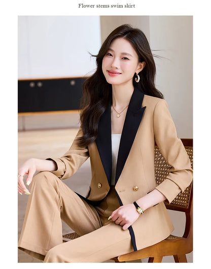 Elegant Business Chic Formal Blazer Pants Set for Woman Spring Autumn 2025 Fashion Hit Color Jackets Trousers Suits 2 Piece