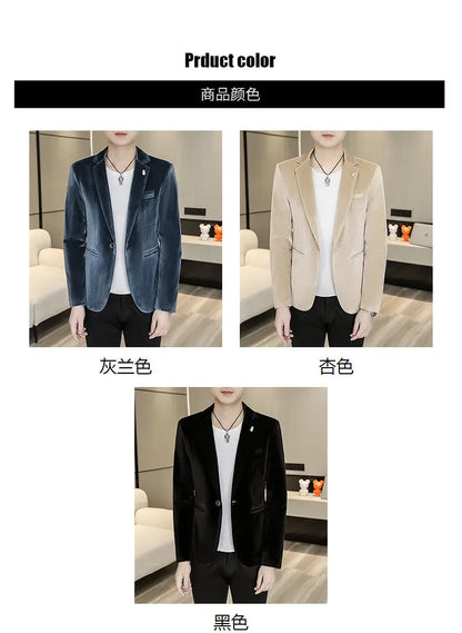 Blazer: An Outdoor Fashion Business Gentleman Wedding Host Slim-fit Casual Korean-style Youthful Men's Golden Velvet Blazer