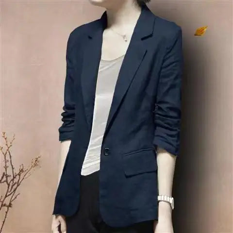 Women's Linen Blazer Casual Slim Fit Single Button Notched Lapel Lightweight Suit Jacket
