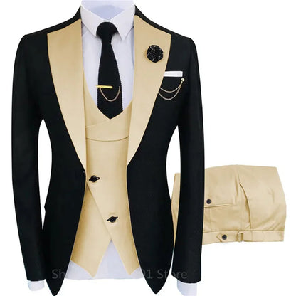 Nouveau costume 3 pièces pour homme, costume homme, revers châle, blazer, smoking, populaire pour fête et mariage (blazer+gilet+pantalon)