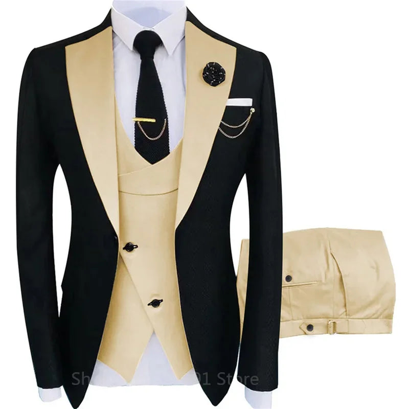 Nouveau costume 3 pièces pour homme, costume homme, revers châle, blazer, smoking, populaire pour fête et mariage (blazer+gilet+pantalon)