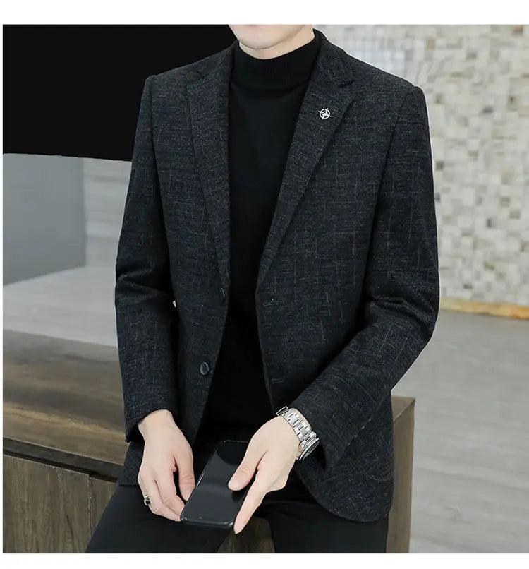 M-8XL Blazer Men's Business Gentleman Korean Wedding Fashion Trend, Slim Fit, Versatile, High-end Casual, Woolen Blazer