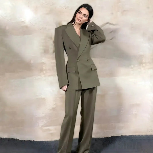 Fashion Women's Suit Peak Lapel Double Breasted Oversized Blazer and Wide Leg Pants Set Formal Office Casual Party Two Piece