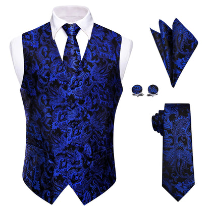 Men's Paisley Suit Vest Tie Set – Royal Blue, Red, Brown & Orange | Wedding & Business Waistcoat