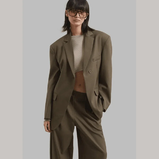 Fashion Brown Single Button Women Pants Set High-end Female Two Pieces(Jacket+Trousers)أطقم بناطيل