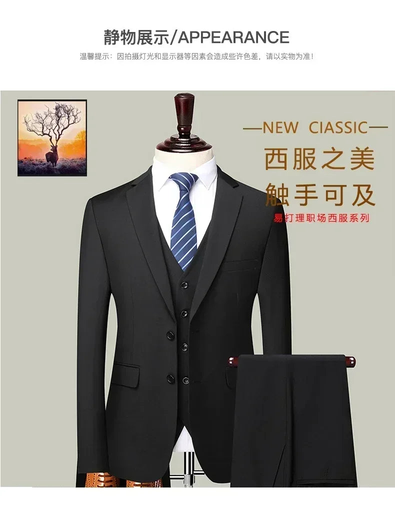 Men's 3-Piece Suit – Slim Fit Blazer Vest Pants Set for Business, Wedding & Casual Wear