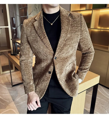 2025 Winter Chenier Thick Suit Jacket for Men Korean Slim Fit Casual Business Men Blazers Wedding Groom Office Social Dress Coat
