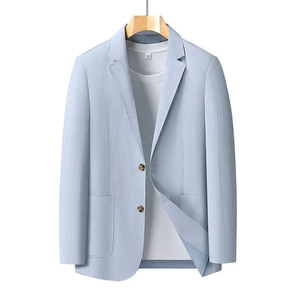 Spring and Autumn Slim-Fit Men's Stylish and Handsome Business Suits with Mid-Calf Length Jackets and Young Men's Linen Shirts