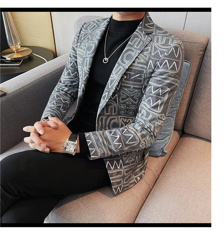 Brand Luxury Suit Jacket for Men 2023 Autumn Printed Casual Busines Blazer Masculino Slim Fit Wedding Groom Social Dress Coat