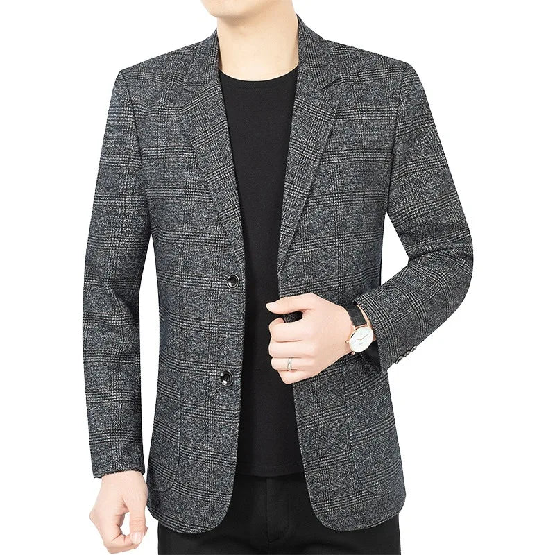 Blazer Men's Fashionable High-end Business-oriented Outdoor Gentleman's Trendy Checked Casual Wear for Hosting Weddings Blazer