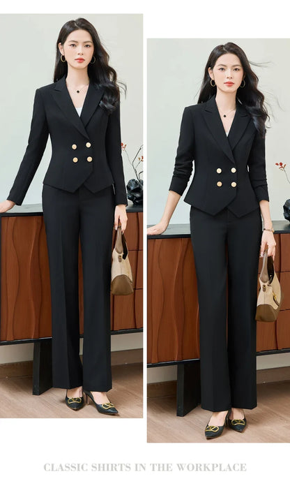 Fashionable professional women's clothing, high-quality two-piece pants + blazer, elegant temperament, beautiful charming