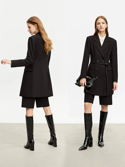 Minimalist Blazer for Woman 2026 Autumn Long Simple Basics Commuter Jacket With Waist Rope Slim Fit Blazers 12343036