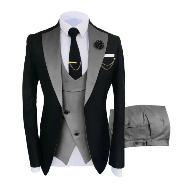 Men Suits 3 Pieces Tailored Best Man Groom Wedding Tuxedo Slim Fit Jacquard Two-color Blazer Jacket  Vest Pants Tuxedo Clothing