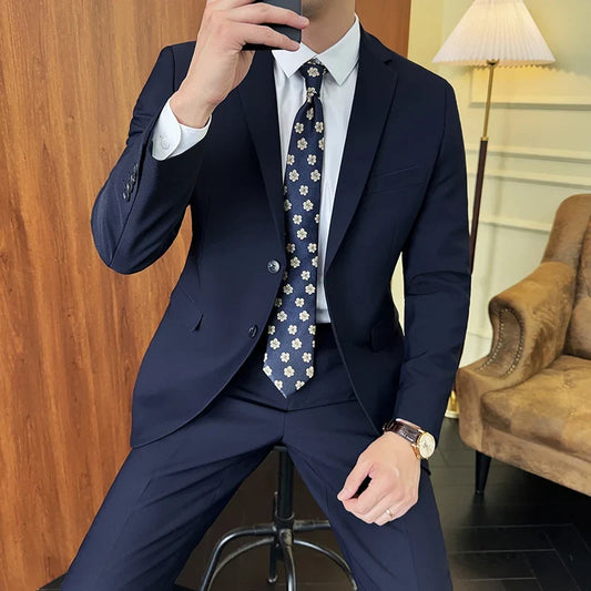 Men's 2-Piece Suit Blazer and Pants Solid Color Smart Casual Business Wedding