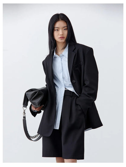 Fashion Women Woolen Blazers Solid Loose Casual Single-breasted Twill Suit Coat Office Ladies Jacket Spring Summer 2026