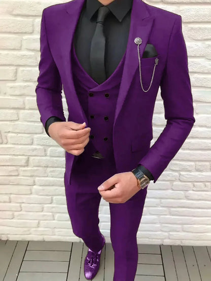 Men's 3-Piece Slim Fit Suit – Notch Lapel Blazer, Trousers & Waistcoat for Formal Occasions