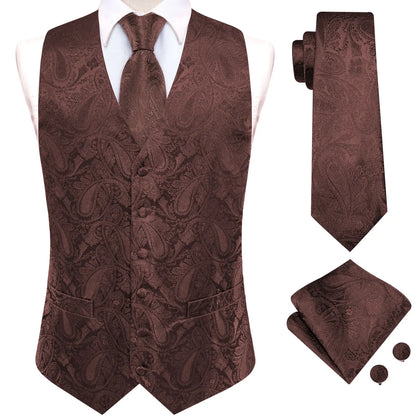 Men's Paisley Jacquard Suit Vest – V-Neck 6-Button Waistcoat with Tie & Pocket Square for Weddings