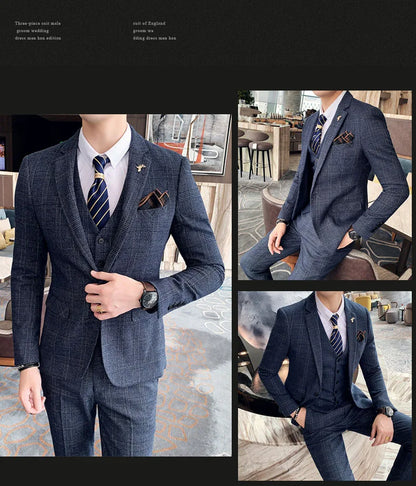 Men's 3-Piece Formal Suit Slim Fit Blazer Vest Pants for Wedding Business Smart Casual