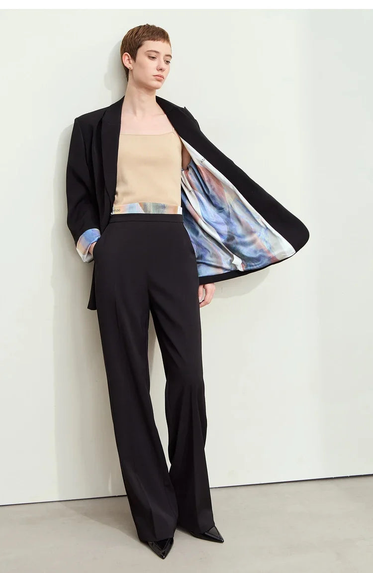 Minimalism Women Tailored Coat 2024 Autumn New Office Lady Lapel Collar Print Patchwork Mid-length Loose Blazer 12443016