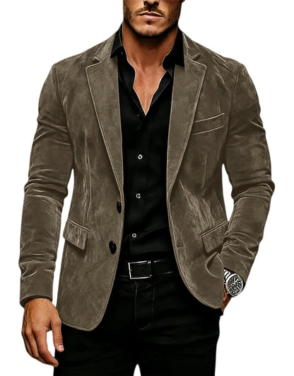 Luxury Men's Suede Texture Blazer Notched Lapel Slim Fit 2 Button Sport Coat Business Casual Formal Wedding Party Suit Jacket