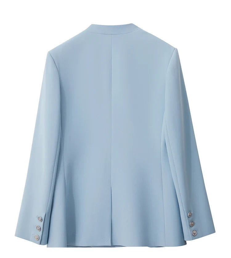 Minimalism Blazers For Women 2026 Autumn New Commuter V-neck Heart-shaped Buckle Shoulder-pad Professional Jackets 12453042