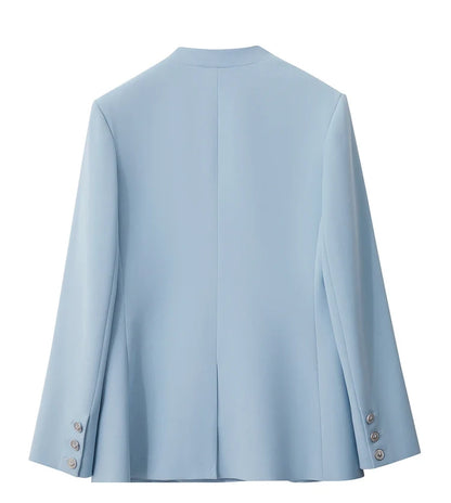 Minimalism Blazers For Women 2026 Autumn New Commuter V-neck Heart-shaped Buckle Shoulder-pad Professional Jackets 12453042