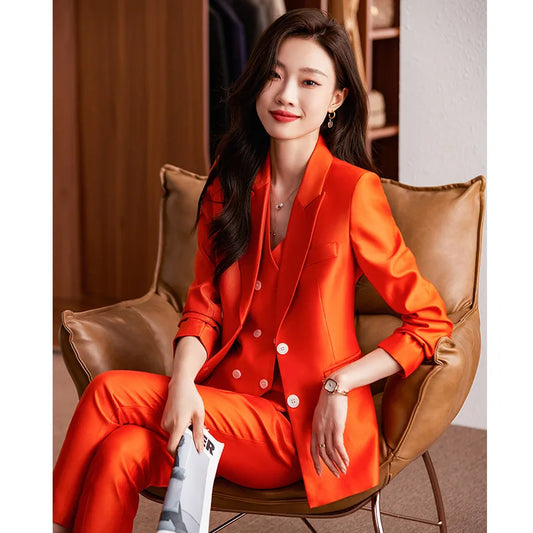 9628 Orange Suit Jacket Professional Suit Women's Autumn Korean Style Small Light Mature Fashionable Vest Jacket Overalls